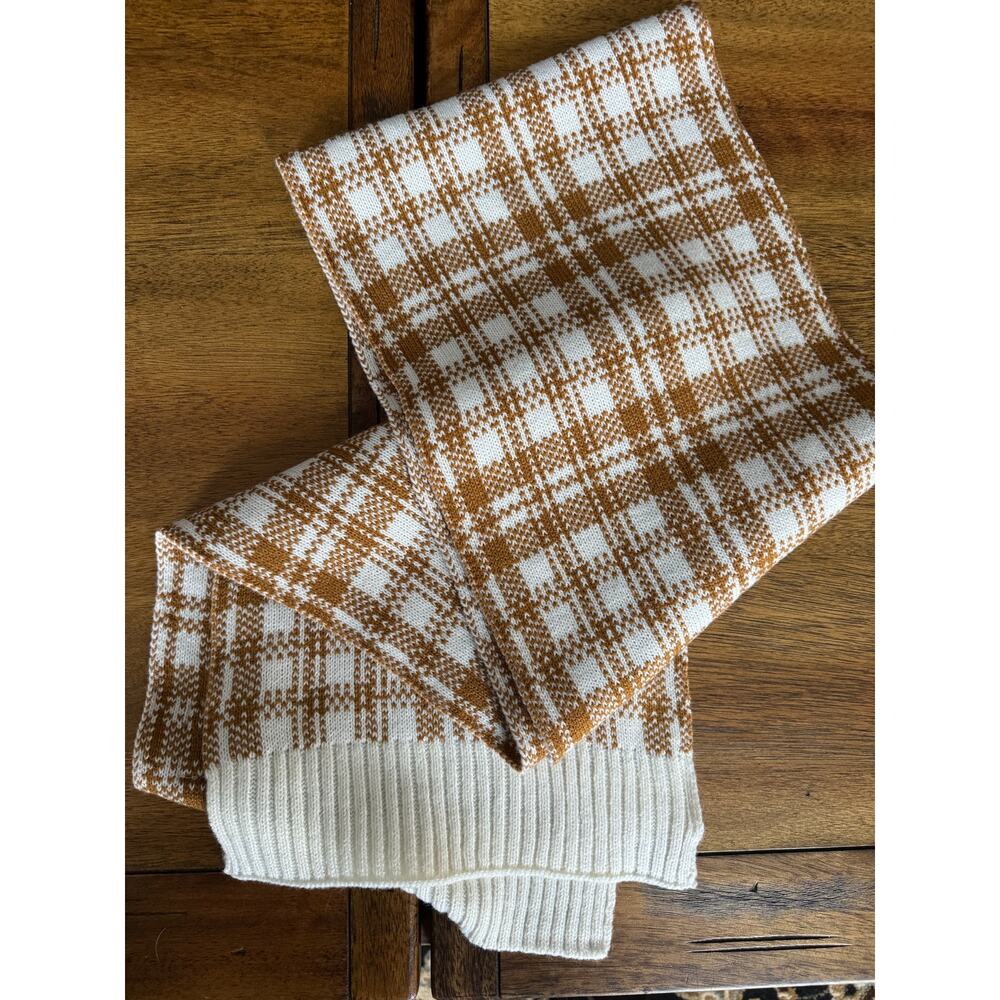 Timberland Brown & White Plaid Knit Scarf One Size Winter Accessory - Picture 10 of 13